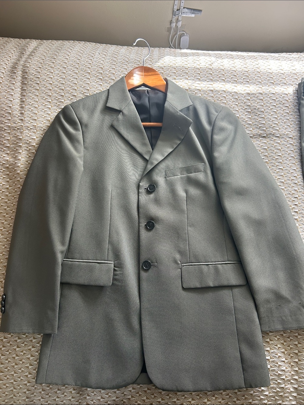 Boys Classic Olive Gray Suit Jacket and Pants
